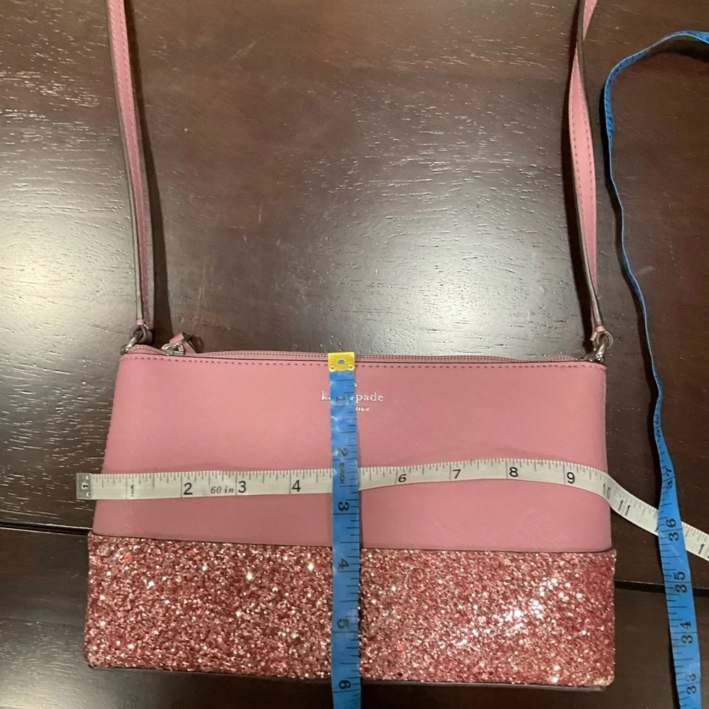 KATE SPADE NY RAMEY GRETA SAFFIANO LEATHER‎ GLITTER SMALL PINK PEONY CROSSBODY